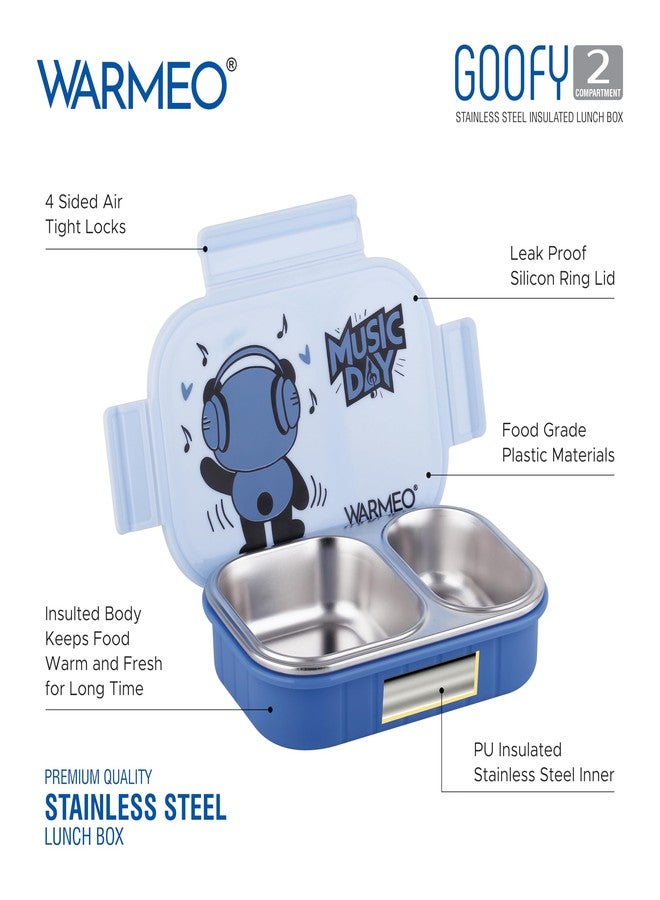 WARMEO علبة غداء معزولة من وارميو بتصميم جوفي، مزودة بقسمين، خالية من مادة BPA، علبة غداء للأطفال، آمنة غذائيًا، مثالية للمدرسة والنزهات والمكتب والأنشطة الخارجية - 500 مل، لون أزرق، مصنوعة من الفولاذ المقاوم للصدأ - Image 2